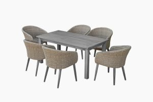 Deep Seating Garden Wicker Dining Set And Wooden Table