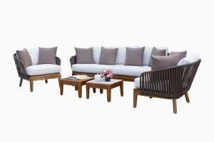 Outdoor Wicker Sofa Set Double Wooden Tables