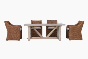 Patio wicker furniture dining set teak table