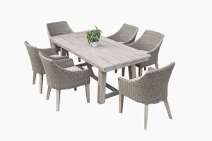 PE wicker dining set with wooden table