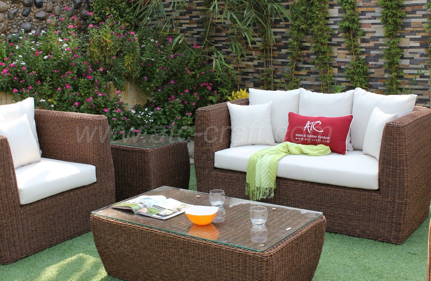 Dark brown outdoor wicker sofa set