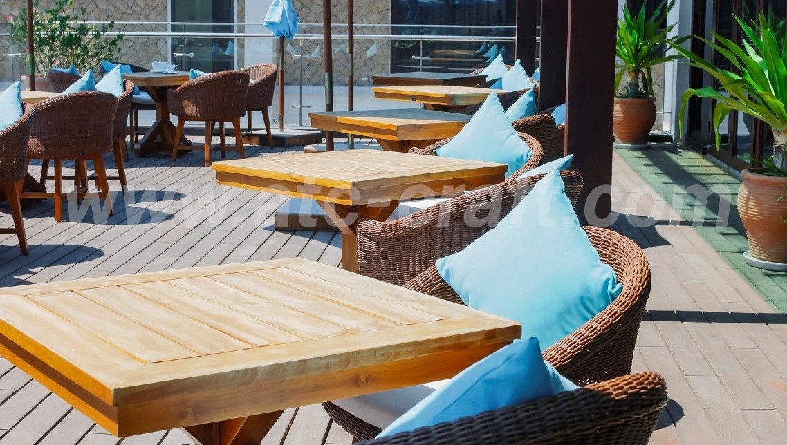 All products for outdoor areas of resorts are all weather furniture set