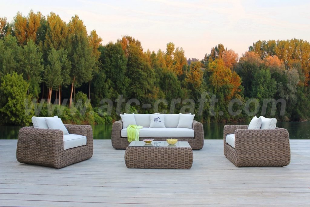 Brown Rattan Outdoor Patio Sofa Set Tempered Glass