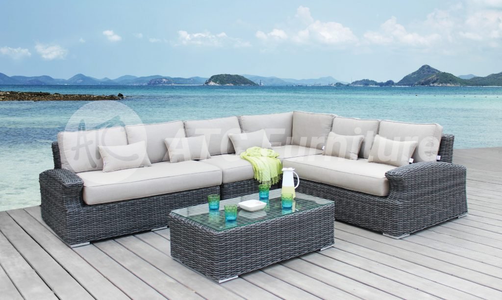 Outdoor Wicker L Sharp 3 Piece Living Room Furniture Set