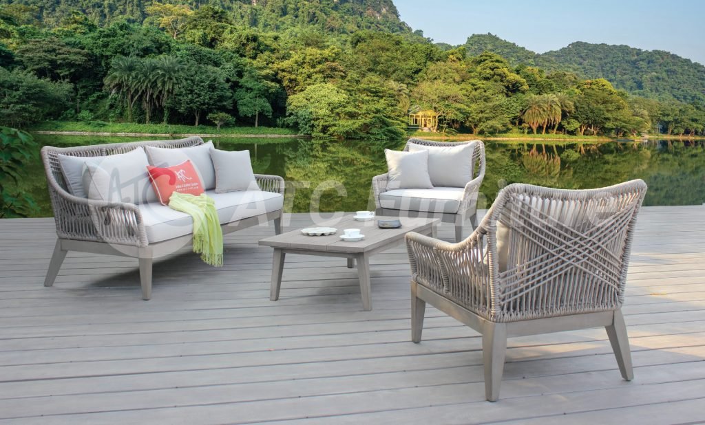 Outdoor high quality sofa set mixing wood and rope by ATC Furniture