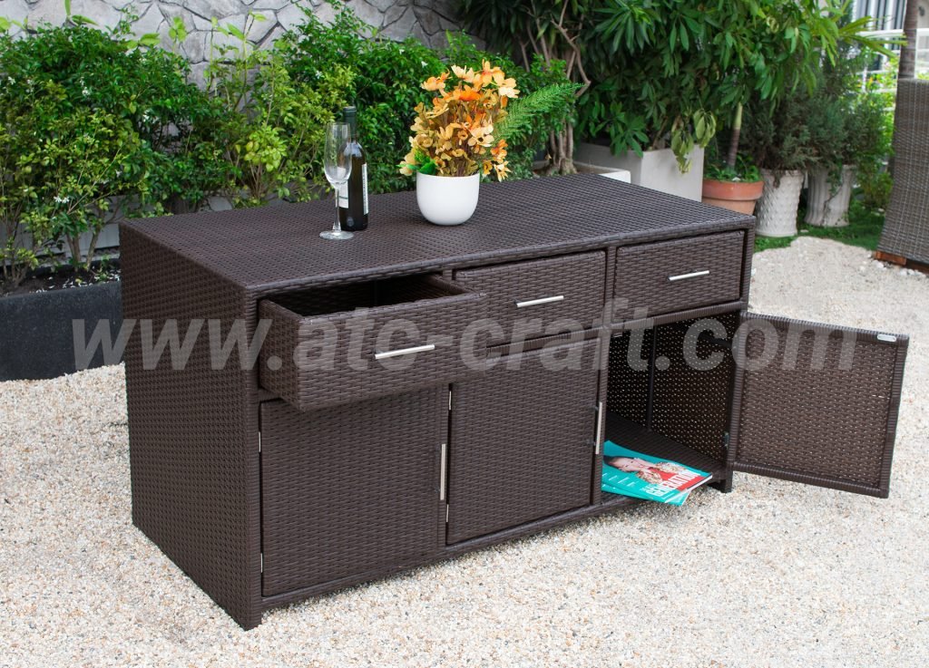 Convenient garden poly rattan cabinet