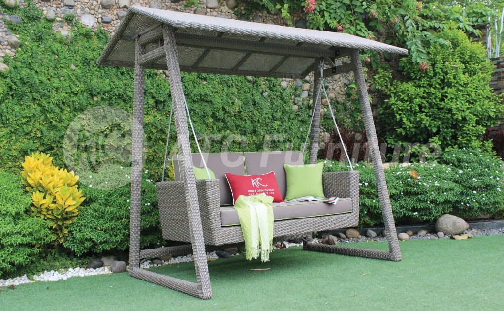 Double rattan swing chair with canopy