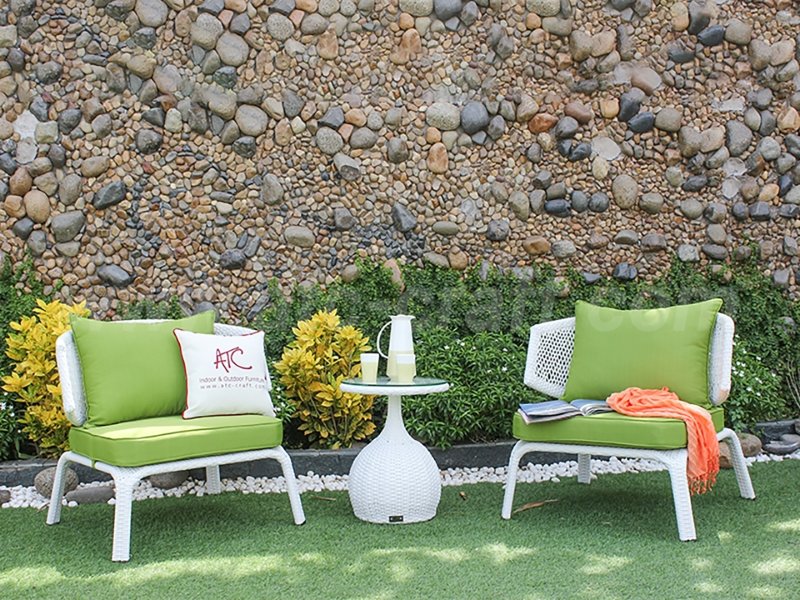 White Poly Rattan Coffee Table Set
