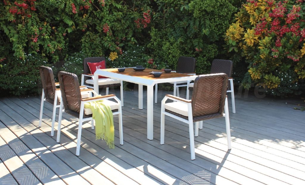 resin wicker dining set aluminum frame 6 seater