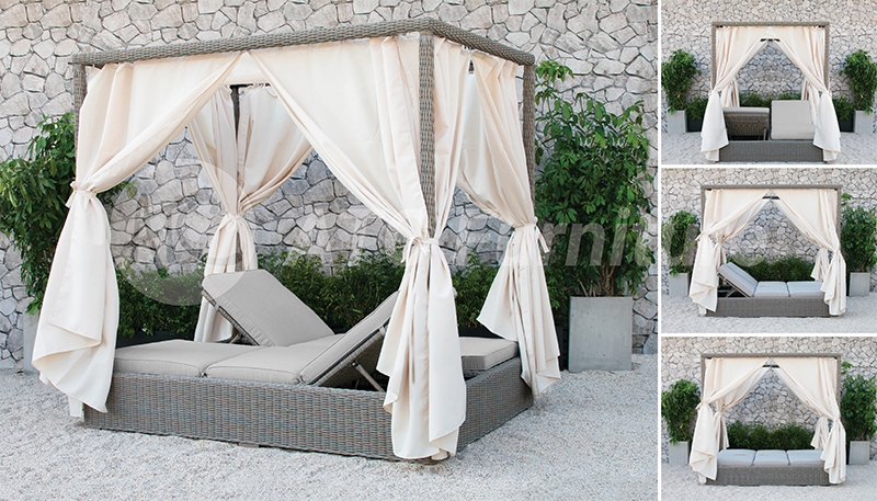 PE rattan sunbed with curtain