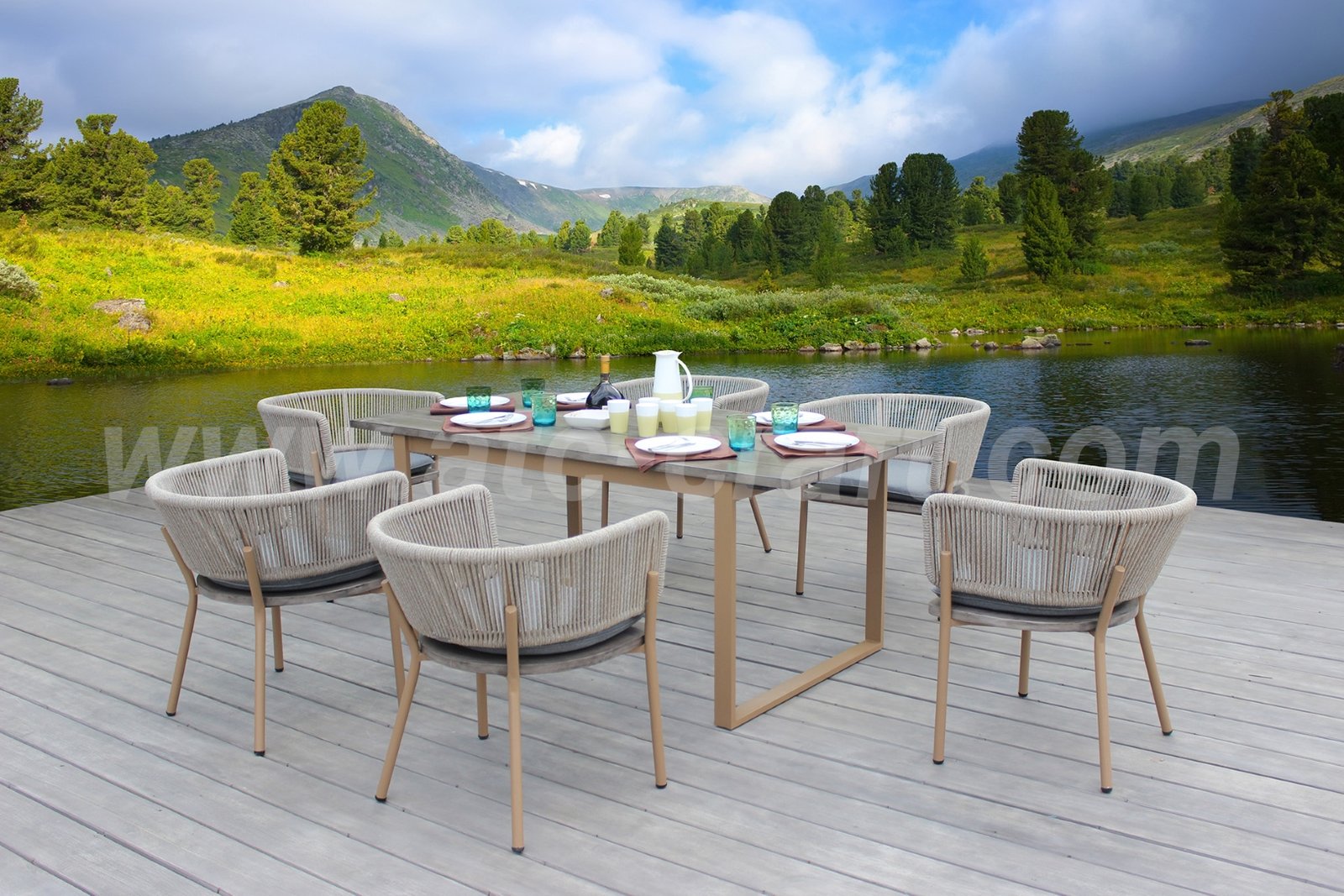 Patio 7 Piece Aluminum Round Rope Wicker Dining Set RADS-238